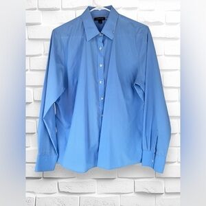 Lands’ End Mens Size 16 Solid Blue Long Sleeve Button Down Casual Collared Shirt